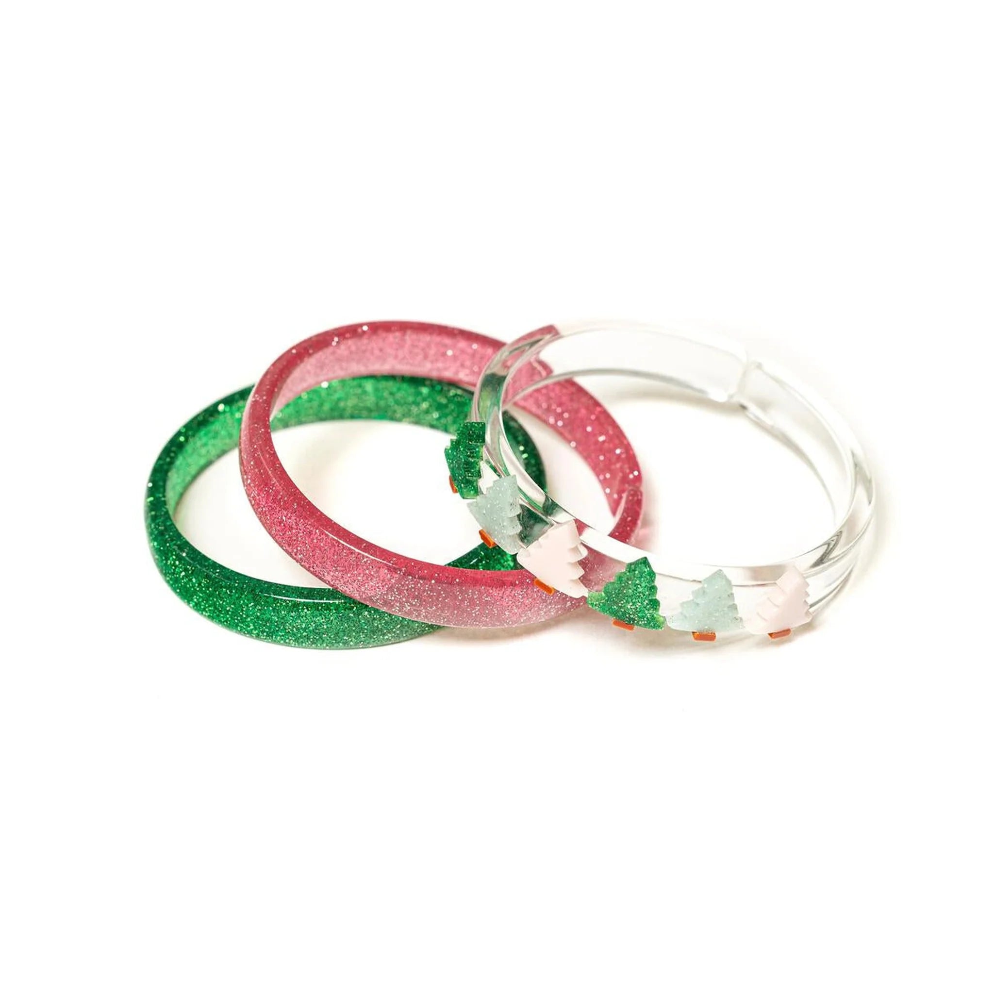 MULTI CHRISTMAS TREE GLITTER PINK+GREEN BANGLES