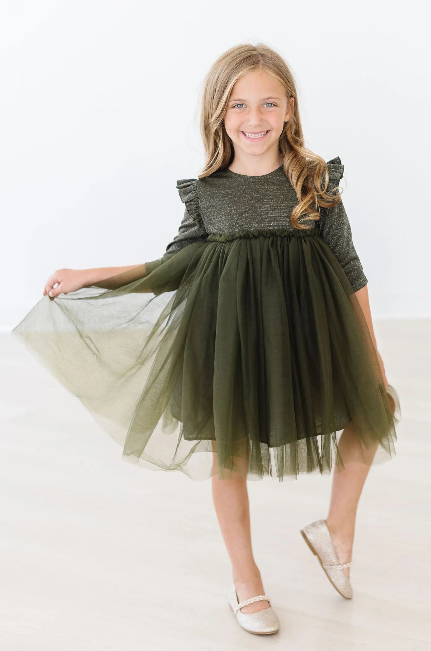 OLIVE SHIMMER TUTU DRESS