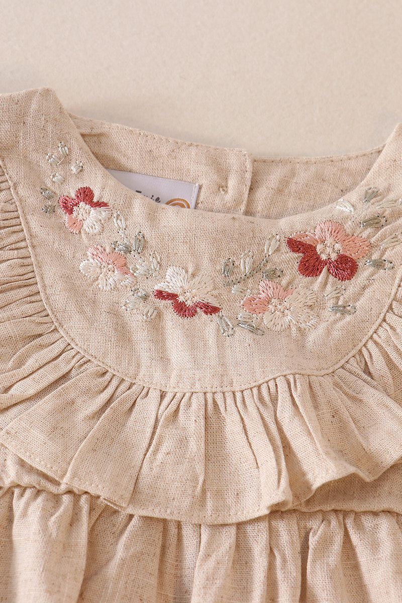 BEIGE FLORAL EMBROIDERY ROMPER