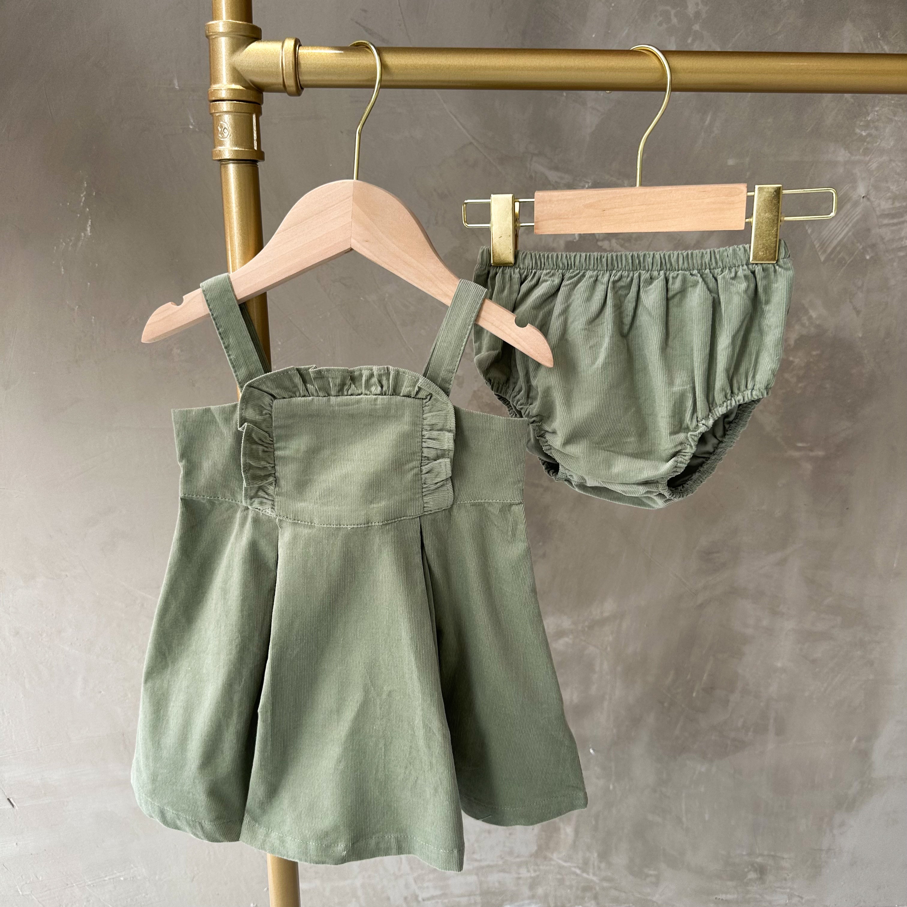 CORDUROY DESERT SAGE DRESS W/ BLOOMER