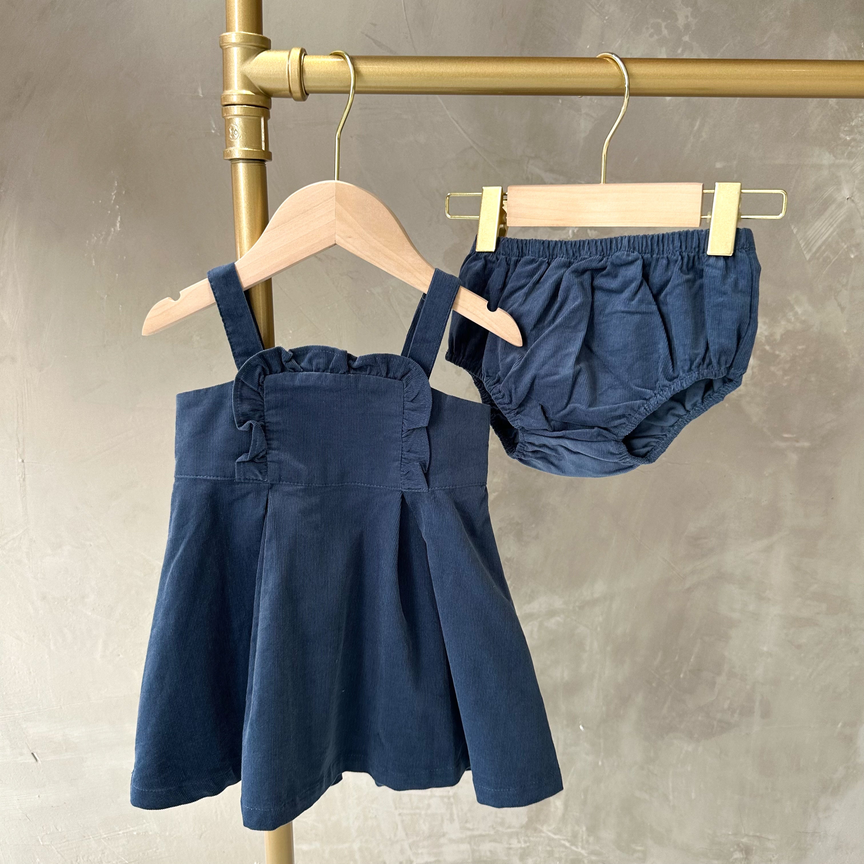 CORDUROY NAVY DRESS W/ BLOOMER