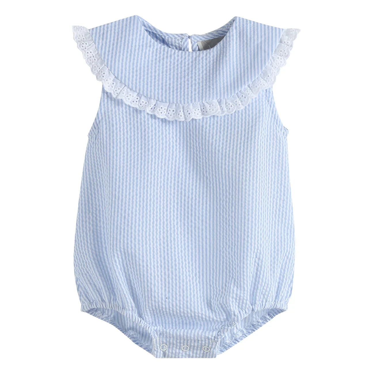 CLASSIC LIGHT BLUE SEERSUCKER COLLARED ROMPER