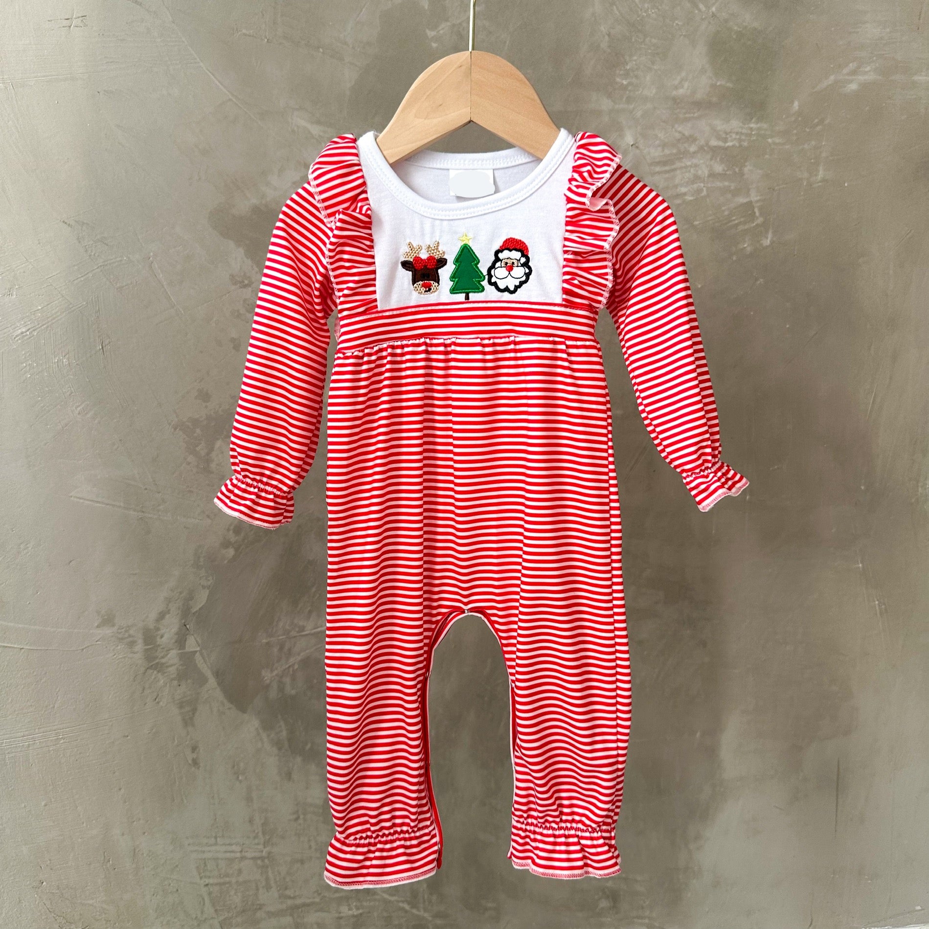 RED/WHITE EMBROIDERY CHRISTMAS ROMPER