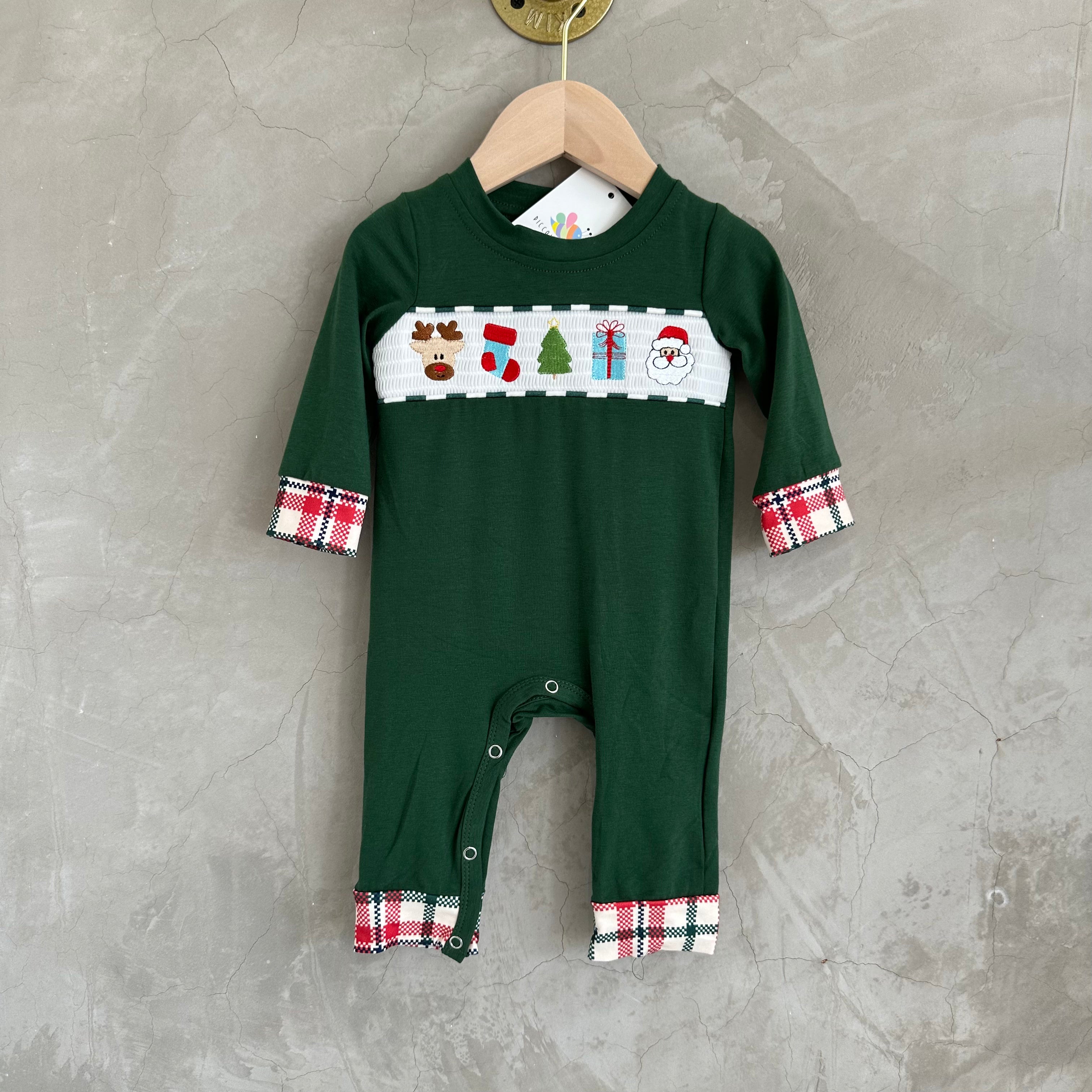 GREEN PLAID EMBROIDERY ROMPER (18M)