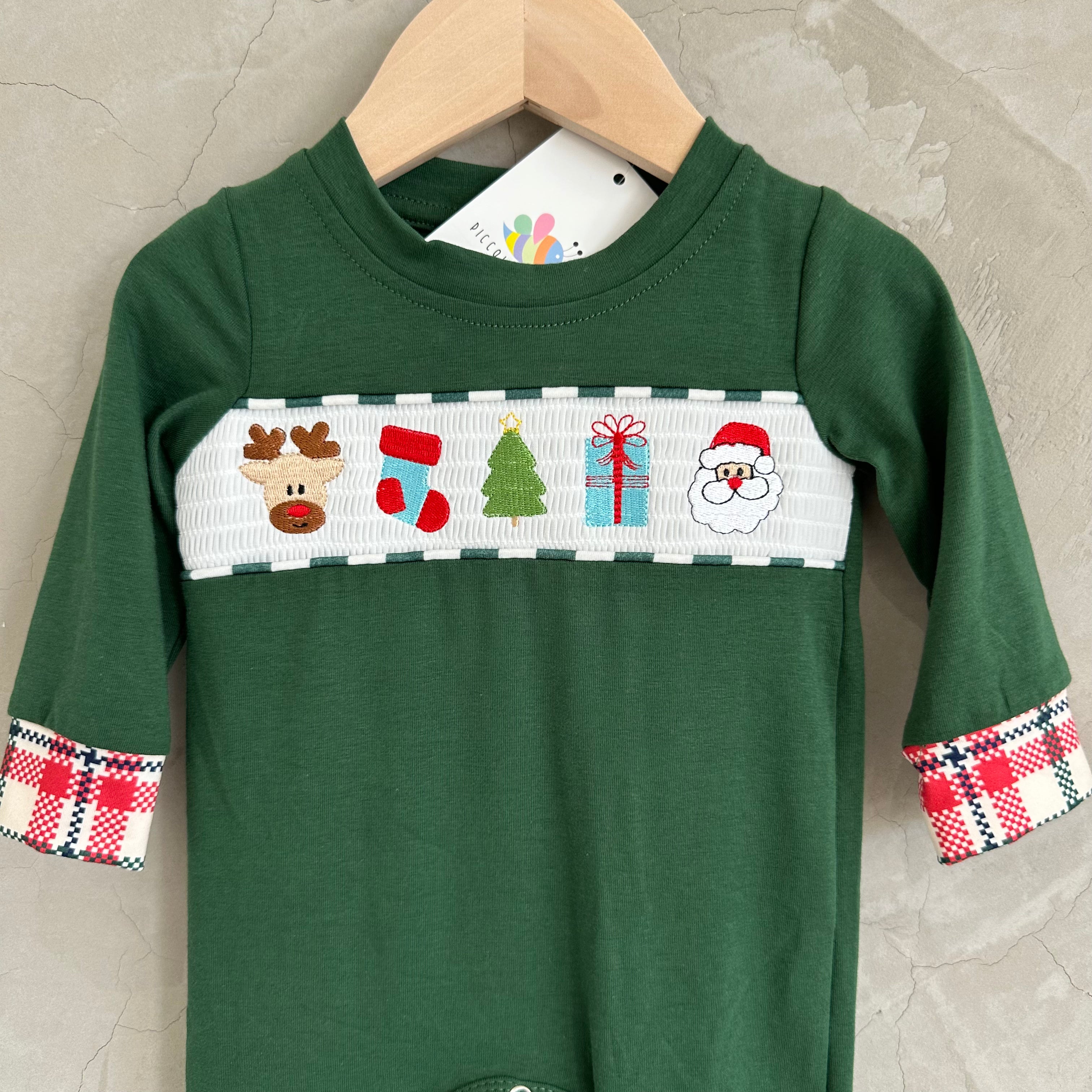 GREEN PLAID EMBROIDERY ROMPER (18M)