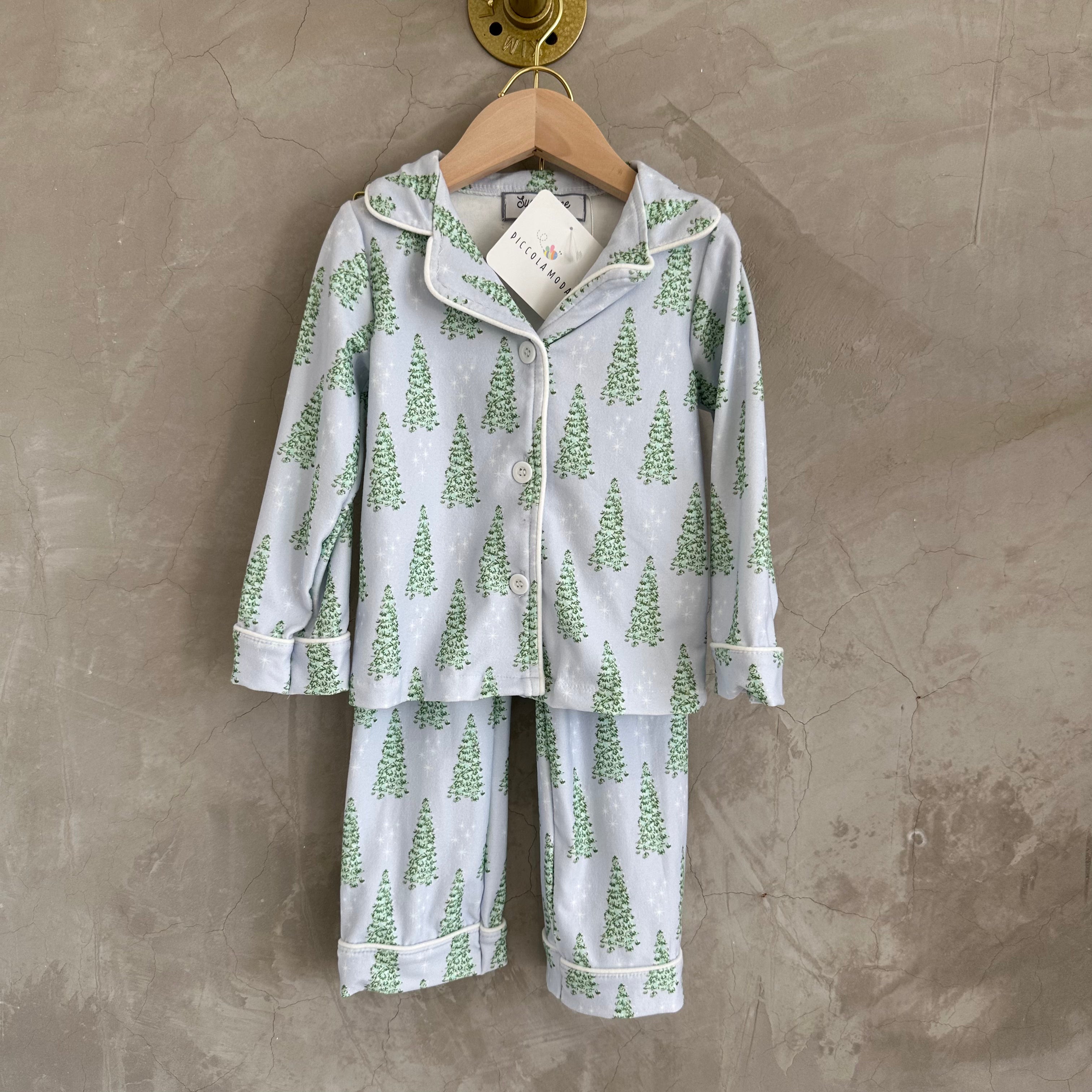 LIGHT BLUE CHRISTMAS TREES PJ SET