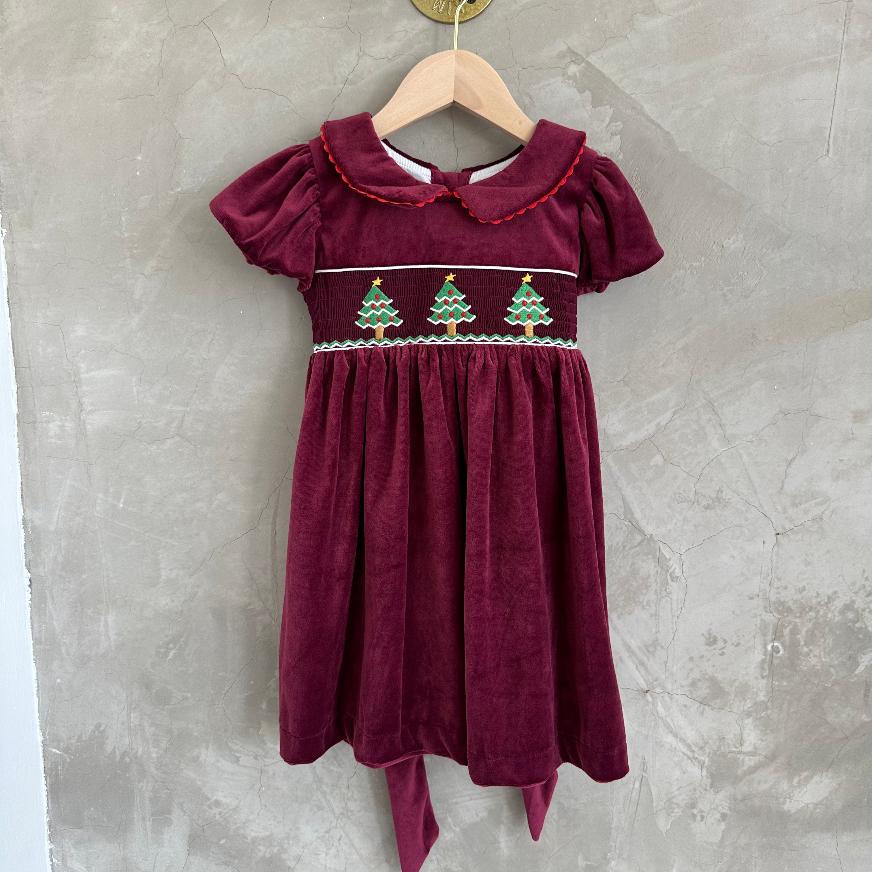 BURGUNDY VELVET CHRISTMAS DRESS (4T)