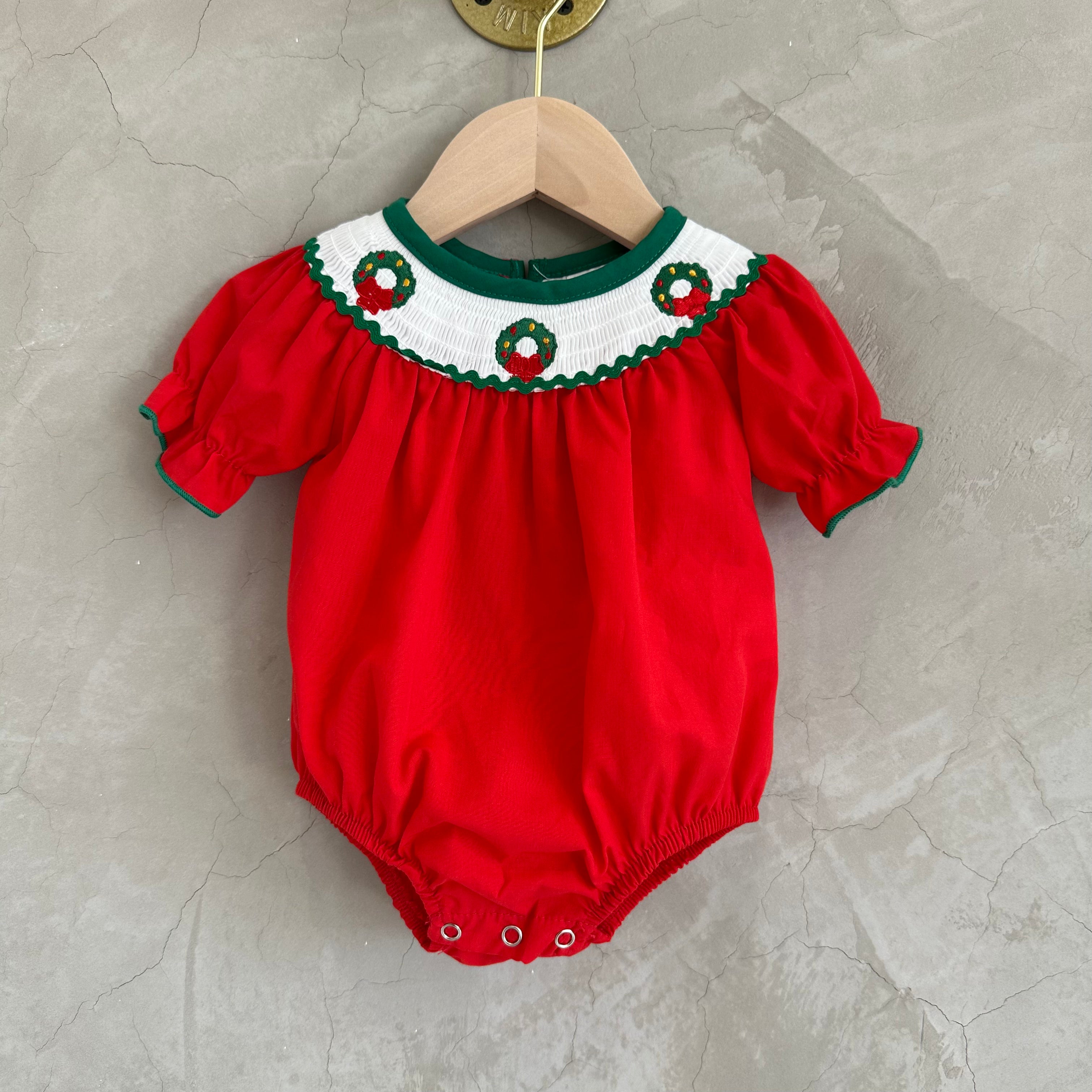 CHRISTMAS SMOCKED ROMPER (12M)