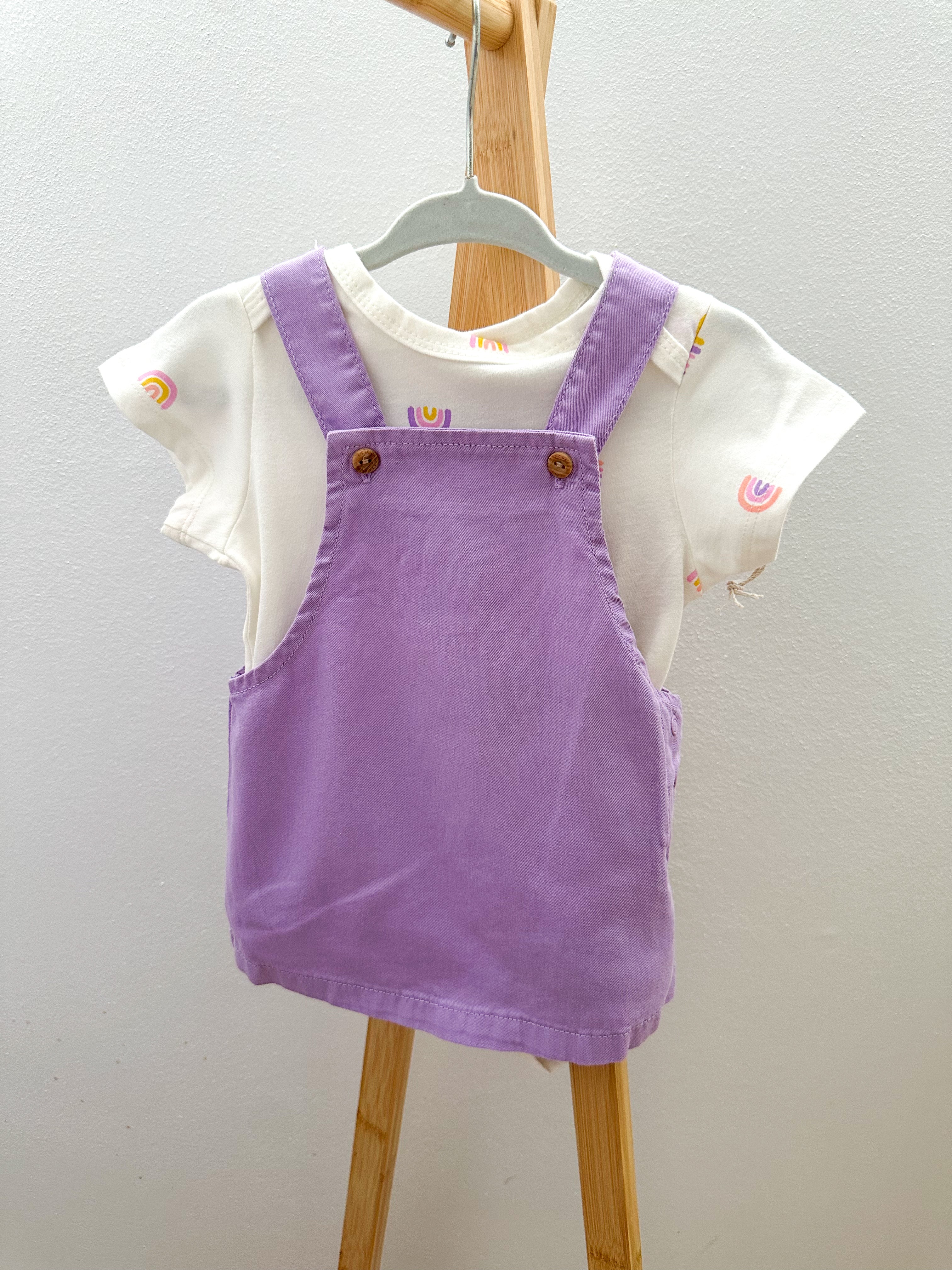 RAINBOW OVERALL SET W/ ONESIE (12M, 18M)