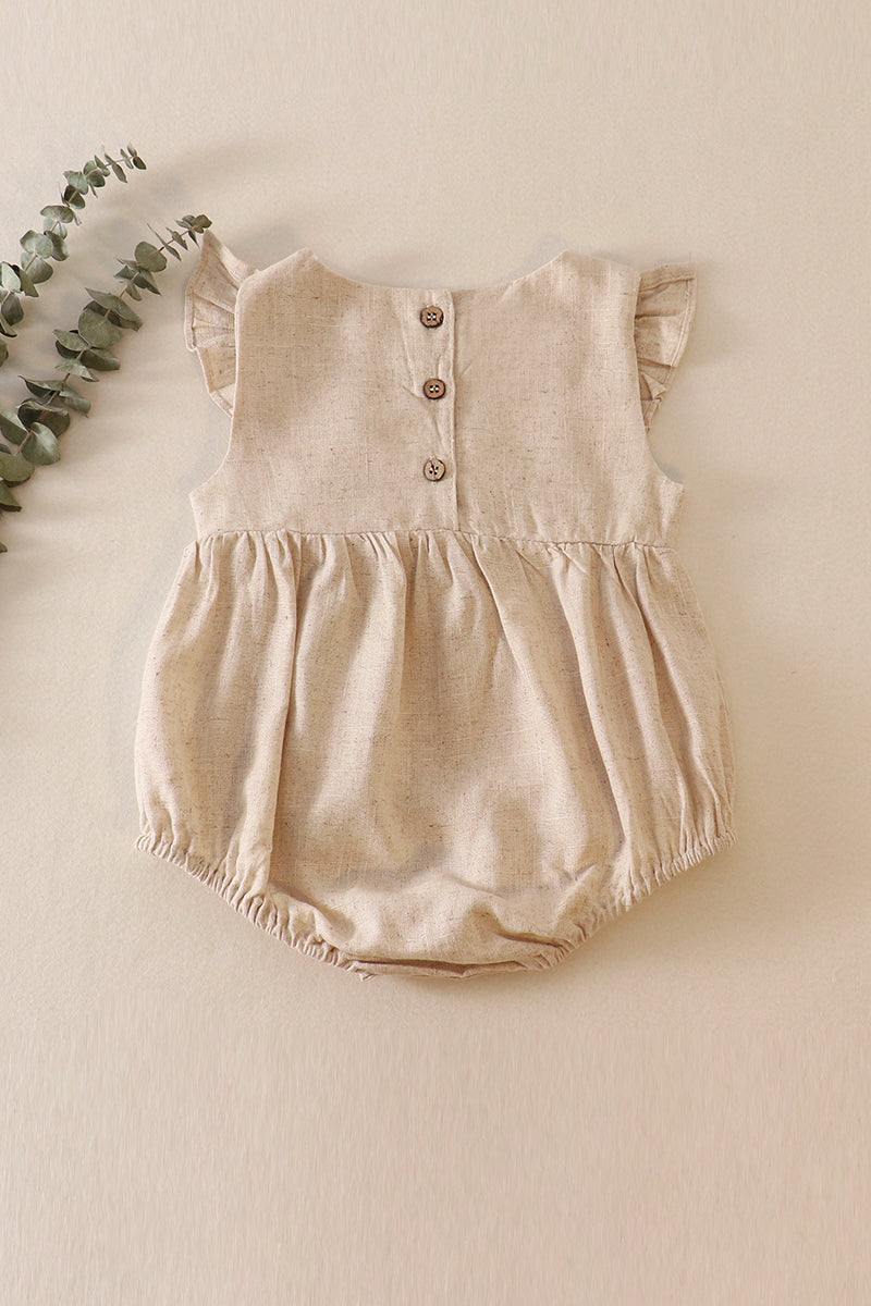 BEIGE FLORAL EMBROIDERY ROMPER